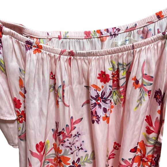 Terra Sky Blouse Tunic Women’s 2X (20W-22W) Pink Floral Print Drop Shoulder - Picture 4 of 7